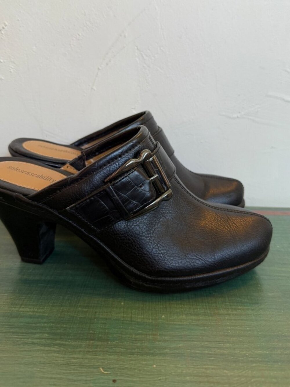 Solesenseability Clogs Womens 8.5 M Joni‎ Mule 163415 Heels Black Faux Leather